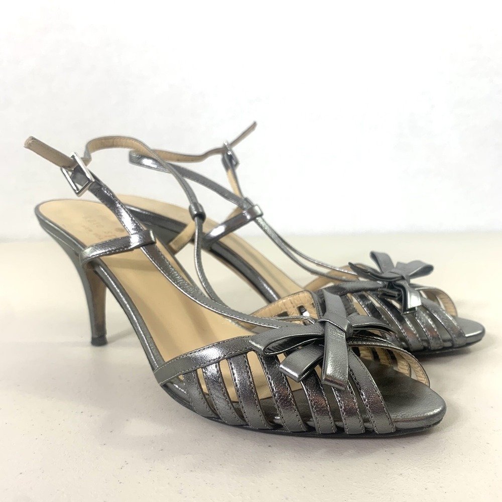 kate spade new york Heels Womens 7B Silver Good Slingback Stiletto Italy - Picture 2 of 12